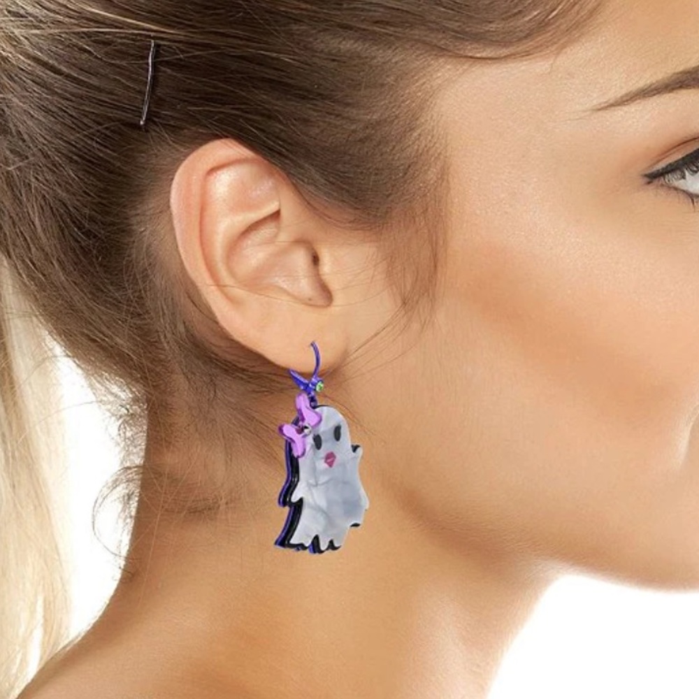 ‼️ LAST PAIR Betsey Johnson Mismatch Ghost Drop Earrings - Picture 9 of 12